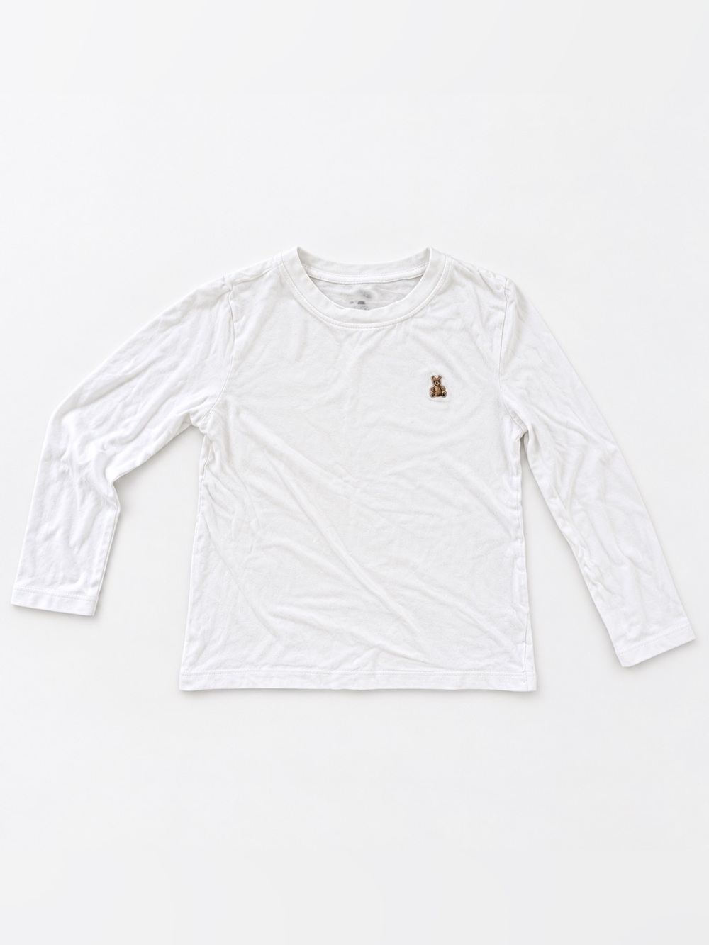GAP White Long-Sleeve Tee with Small Teddy Patch